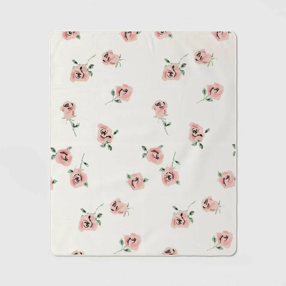 Floral Printed Chenille Throw Faux Shearling Reverse - Room Essentials, Target